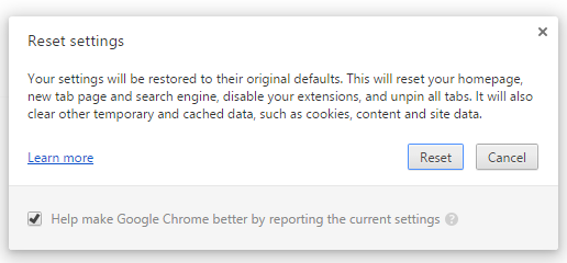 reset chrome browser