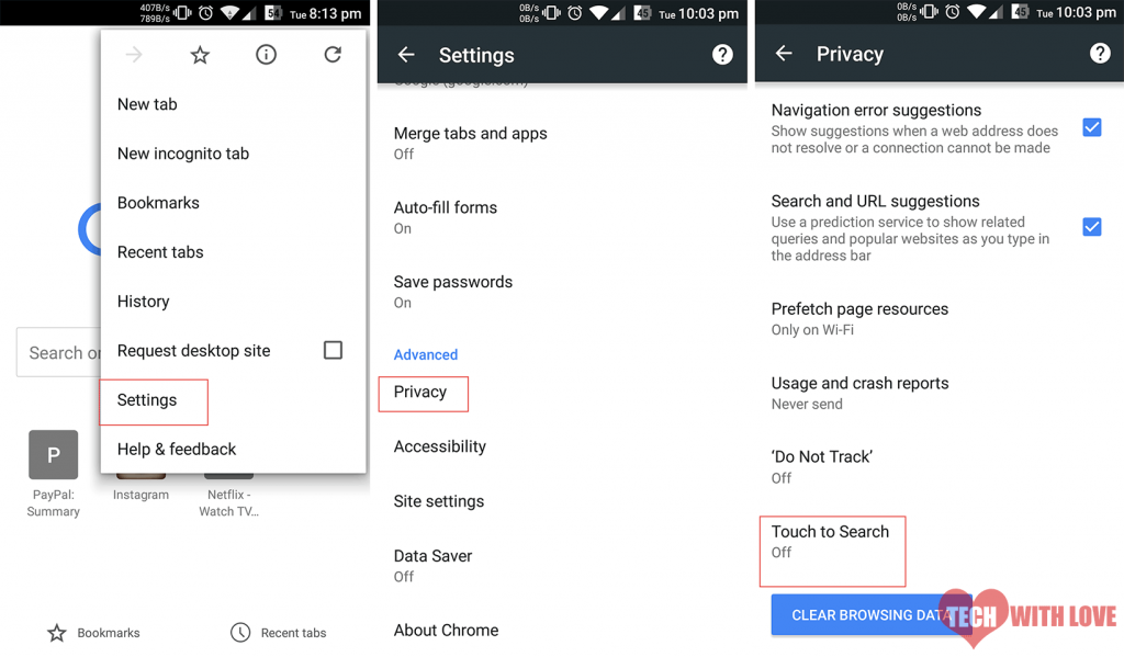 enable touch to search on google chrome for android 1