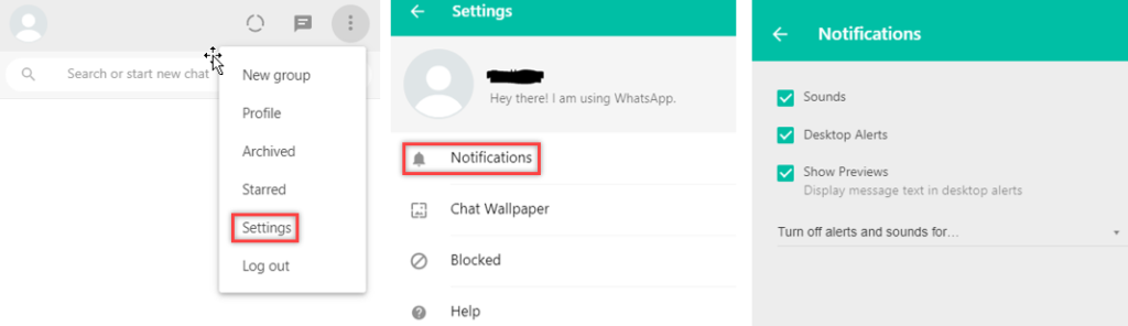 turn on notifications on whatsapp web
